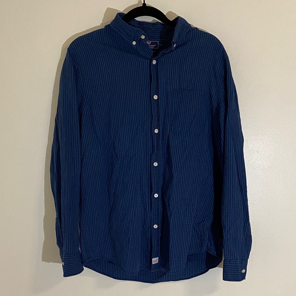 Vineyard Vines Slim Fit Murray Shirt Cotton Navy Seersucker Button Down Large